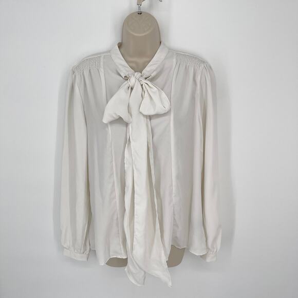 Walter Baker Theo Women's NEW Semi-Sheer Tie Button Front Blouse L Off White - Picture 1 of 11